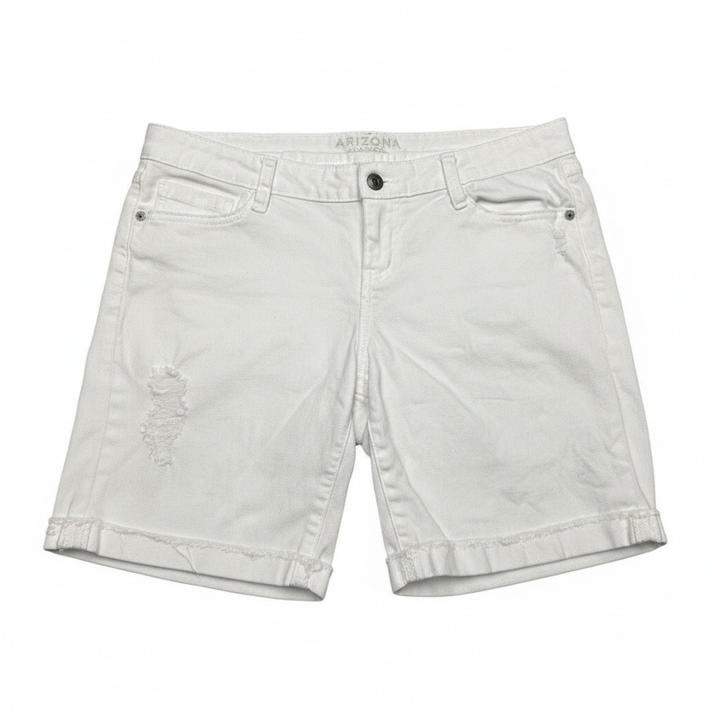 Arizona Jean‎ Co Women's Size 9 White Denim Shorts Distressed Stretch Cut Off